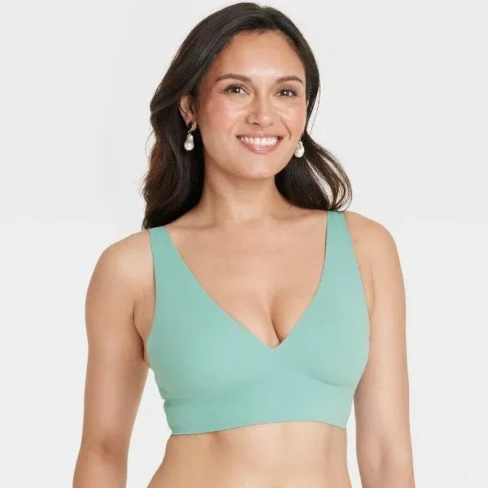 Auden Luxury Collection X-Small Green Unlined V-Neck Bralette size XS NEW